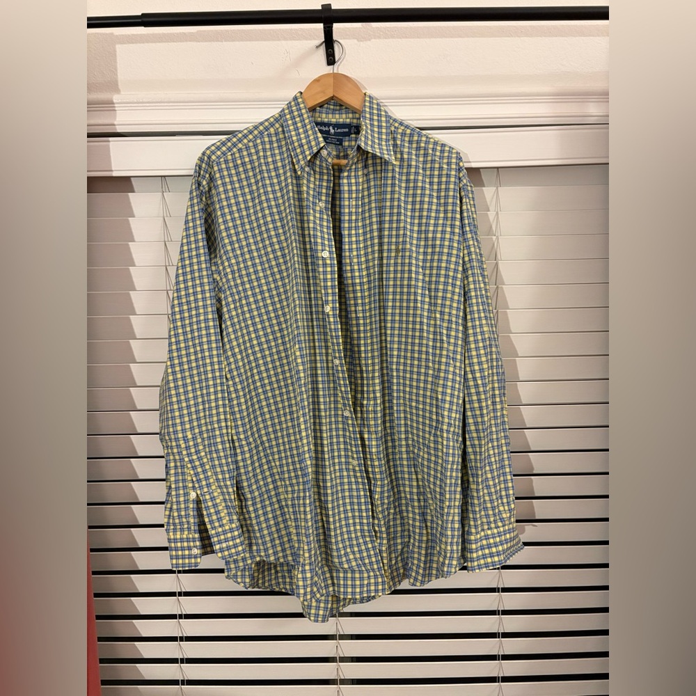 Mens Blue/Yellow Plaid Button Down Shirt